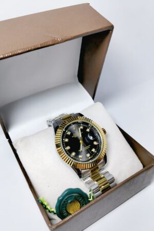 Rolex Luxury Two-Tone Stainless Steel Watch with Fluted Bezel & Date Display