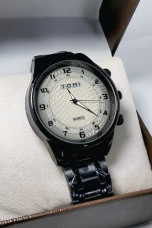 Tomi Quartz Analog Watch with Black Stainless Steel Strap – Classic Minimal Design