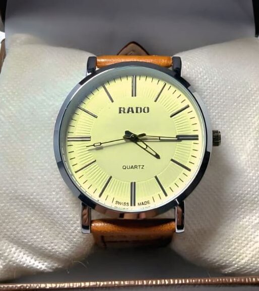 Rado Quartz Analog Watch with Brown-Black Leather Strap – Classic Minimal Design